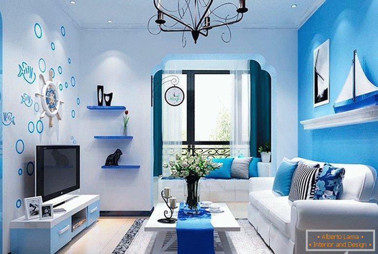 Дневна соба са плавим ентеријером