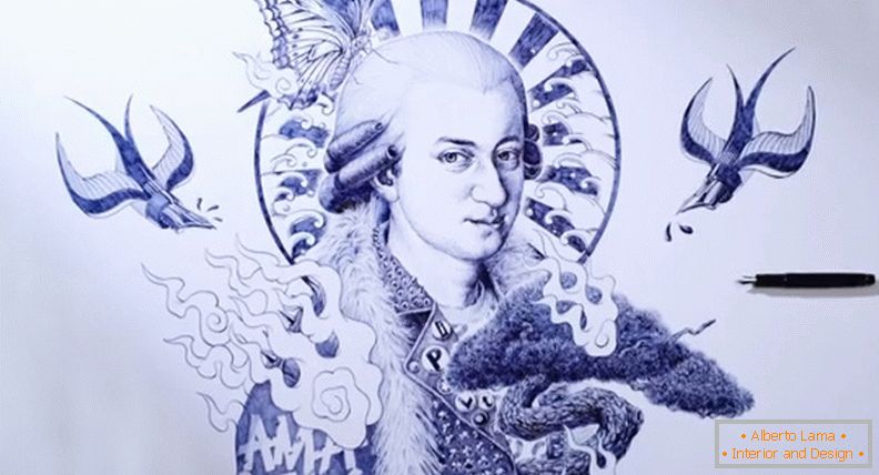 Моцарт, нацртан са хемијском оловком