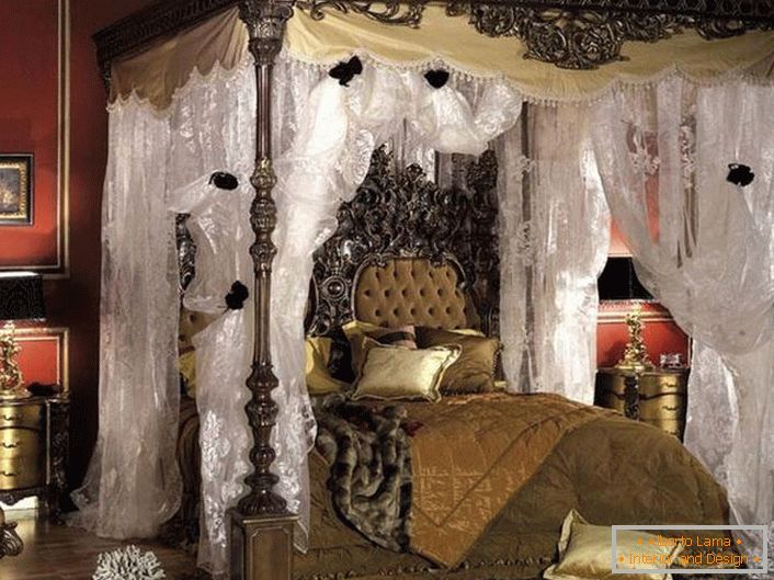 Правилан дизајн барокне спаваће собе у тамним бојама.