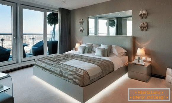 Дизајн спаваће собе са креветом са ЛЕД осветљењем