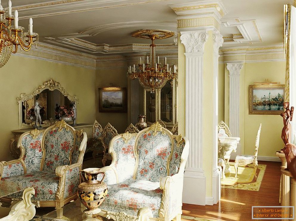 Изузетан, луксузно испуњен барокни стил за гостињску собу. Прави пример осветљења за барокни стил.