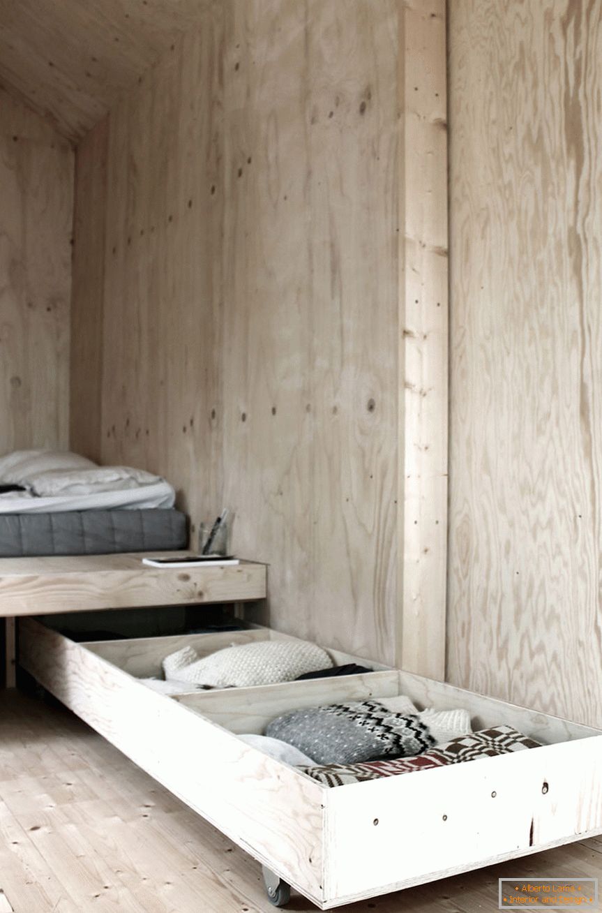 Спальня мини-дома Ермитаге Кабина в Швеции