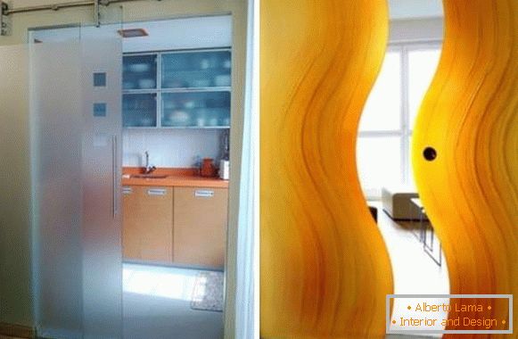 Стаклена клизна врата у кухињу - опције дизајна и фотографије