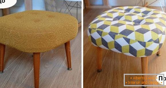 Поправка тапацираног намештаја - фотографија отоманске пре и после