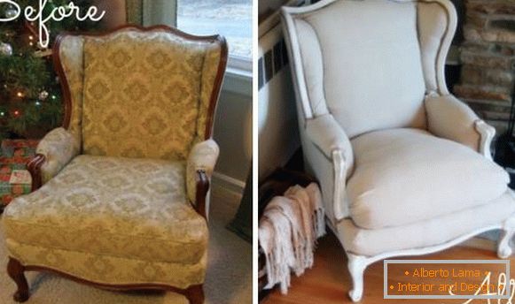 Обнова тапацираног намештаја - фотографија фотеље пре и после поправке