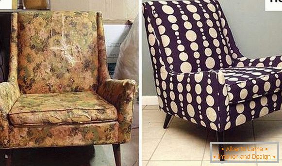 Фотографије столице пре и после сагоревања и рестаурације