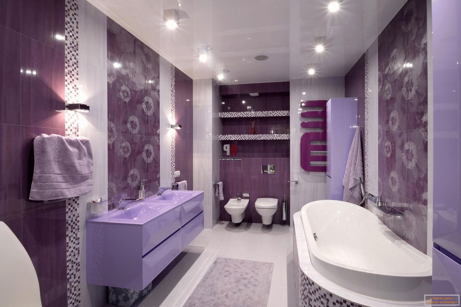 Луксузан дизајн купатила у цвијету лила