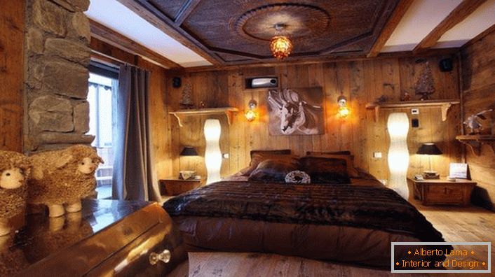 Луксузна спаваћа соба у стилу планинарског дома омогућава вам да се опустите