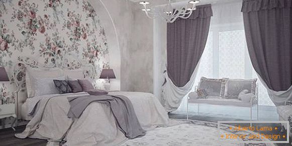 Модерна лила завеса у спаваћој соби - фотографија у унутрашњости