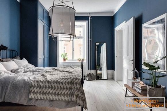 Фотографије спаваће собе у модерном стилу и плаве боје