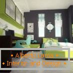 Дечија спаваћа соба у зеленој и сивој боји