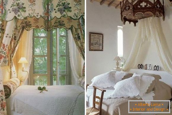 Кревет у стилу Прованса са крошњом - фотографије идеја