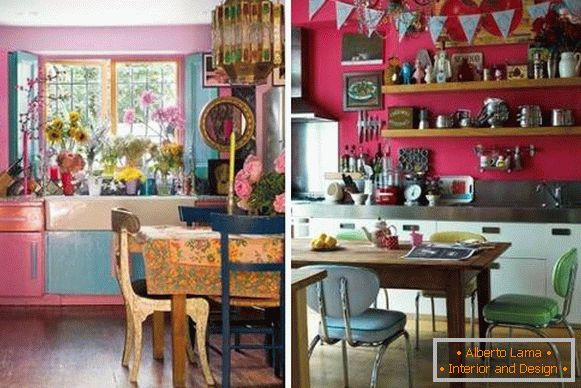 Тамно ружичаста кухиња у стилу бохо - фото