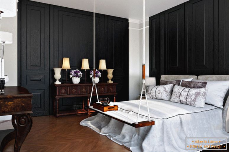 црни зид-у-унутрашњости-класичне спаваће собе