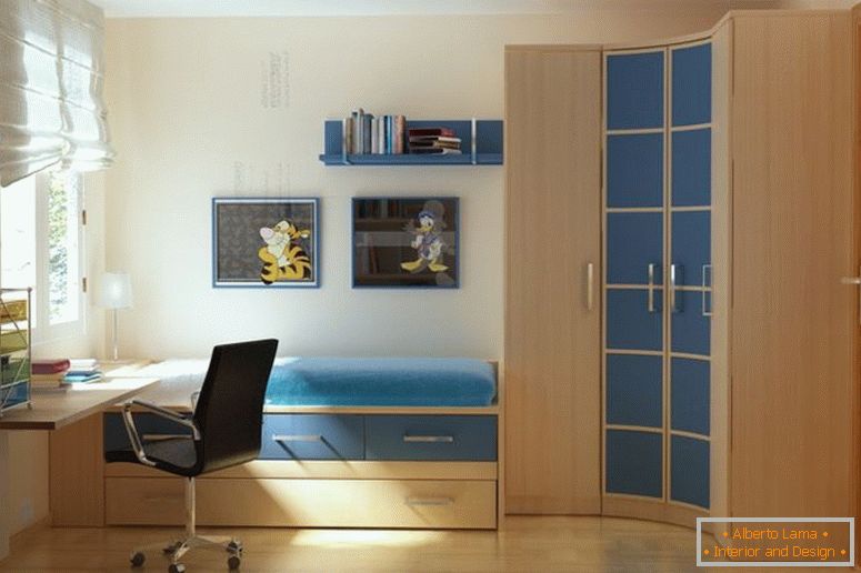 лепо-наглашени-модерни-мале спаваће собе-зидне боје-феатуринг-једнокреветне-које-има-складишне-ладице-повезане-са-угловима-закривљени-дрвени-ормар