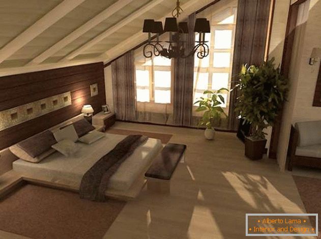 Модеран дизајн спаваће собе на поткровљу у сеоској кући