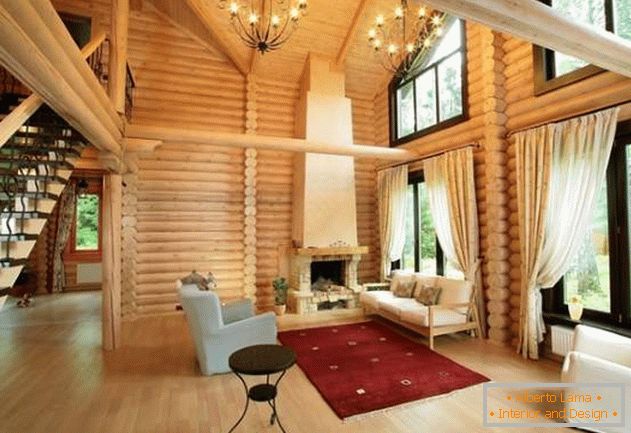 Унутрашњи дизајн дрвене сеоске куће из логова