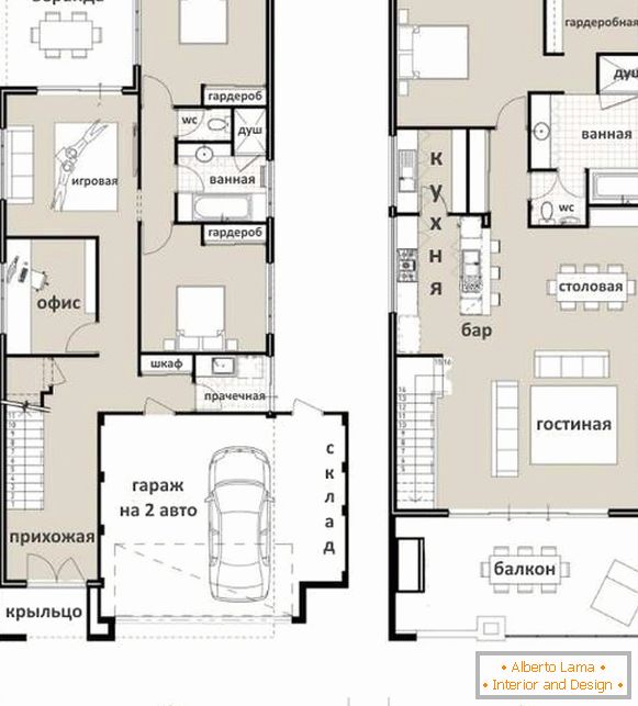 Варијанте другог спрата у приватној кући - пројекат са кухињом дневне собе и једне спаваће собе