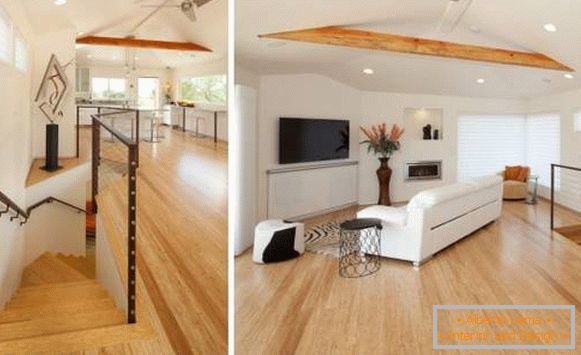 Дизајн таванског пода - фотографија комбиниране кухиње дневне собе