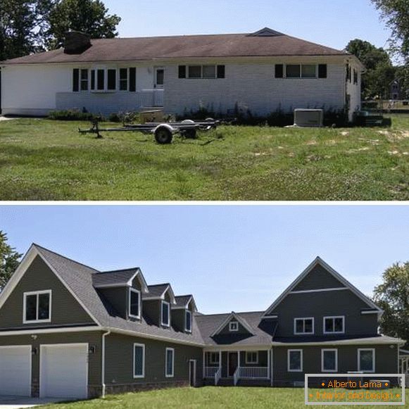 Надградња другог спрата у приватној кући - фотографија фасаде пре и после