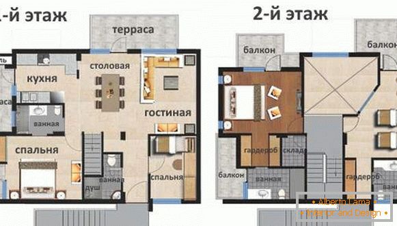 Надградња другог спрата у приватној кући - план распореда са балконима