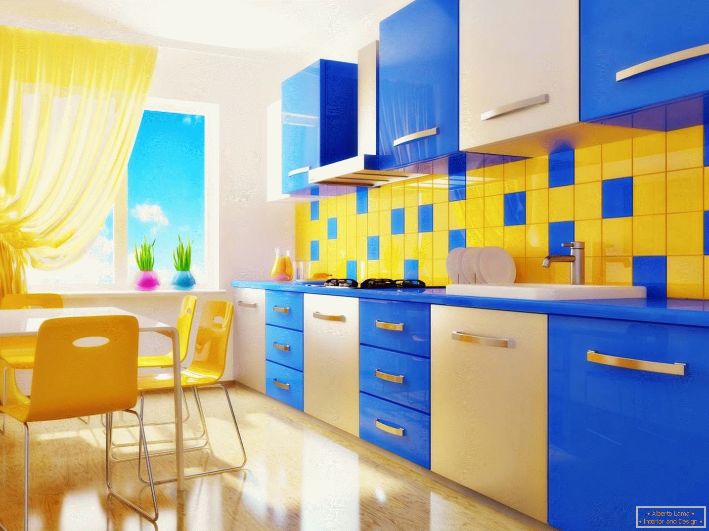 Плава и жута кухиња